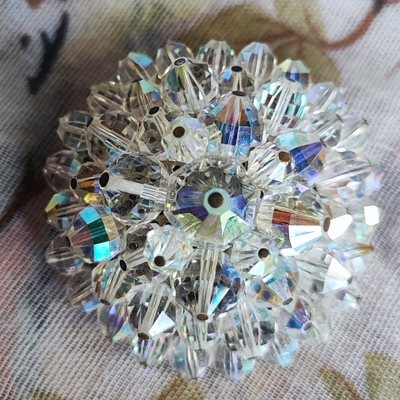 Clear Aurora Borealis Crystal Huge Silver Tone Vintage Brooch Excellent Shape - Picture 2 of 9